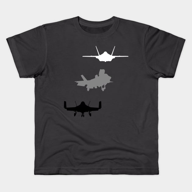 F-35 Lightning Military Aircraft A/B/C Variants Kids T-Shirt by Sneek661